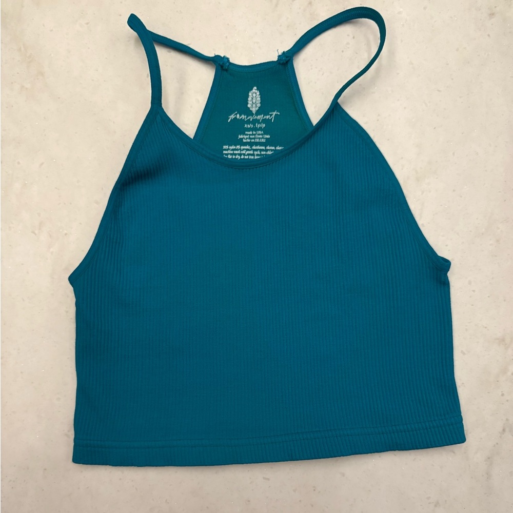 FP Movement by Free People Teal Happiness Runs Cropped Tank